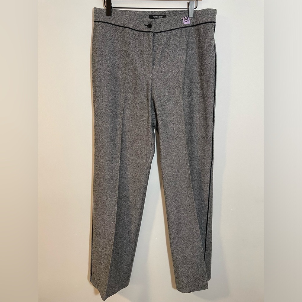 Karen Kane Wool Gray Black Piping & Ribbon Tie Suit Jacket Size 8 Pants Size 12 - Picture 7 of 16